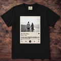 Black Comfort Colors t-shirt with the personalized Song Title and Photo Music Player design
