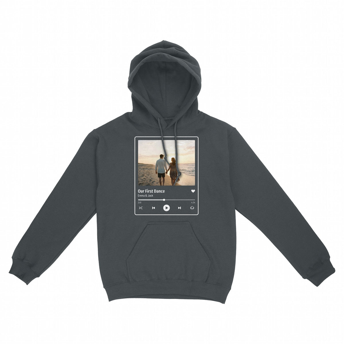 Custom Song Title and Photo Music Player Shirt - Charcoal hoodie, front