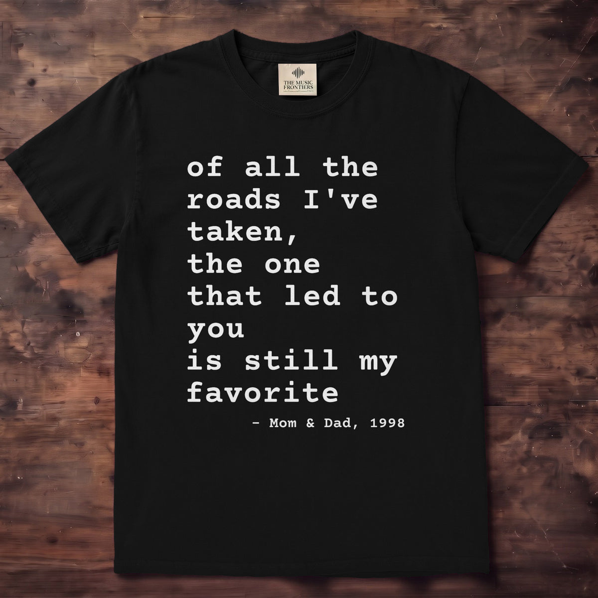 Black Comfort Colors t-shirt with the personalized Your Words Typewriter design