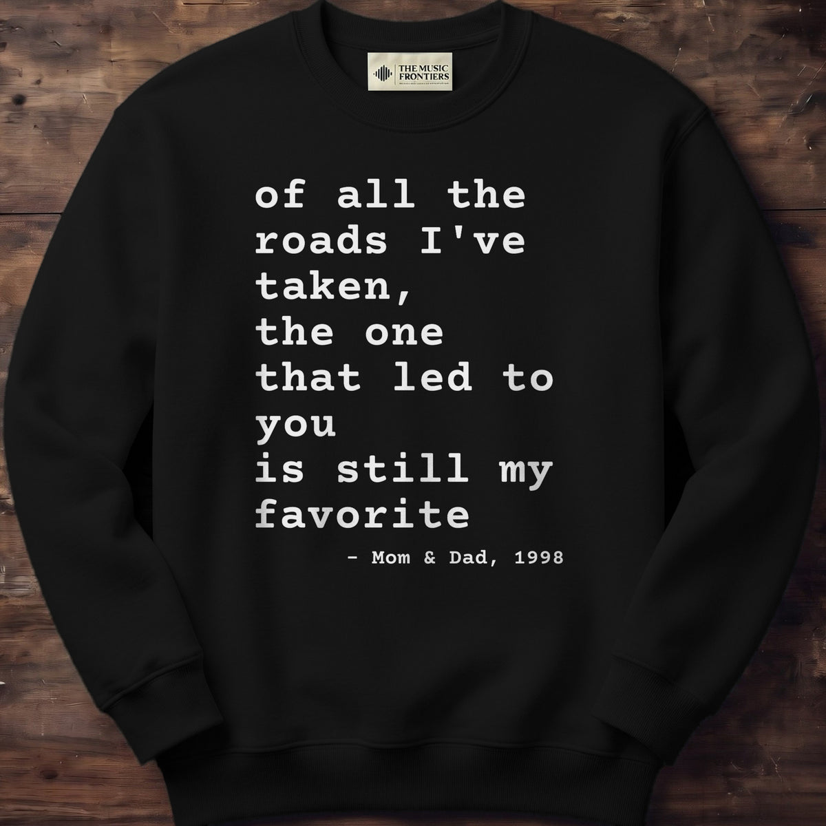 Black sweatshirt with the personalized Your Words Typewriter design