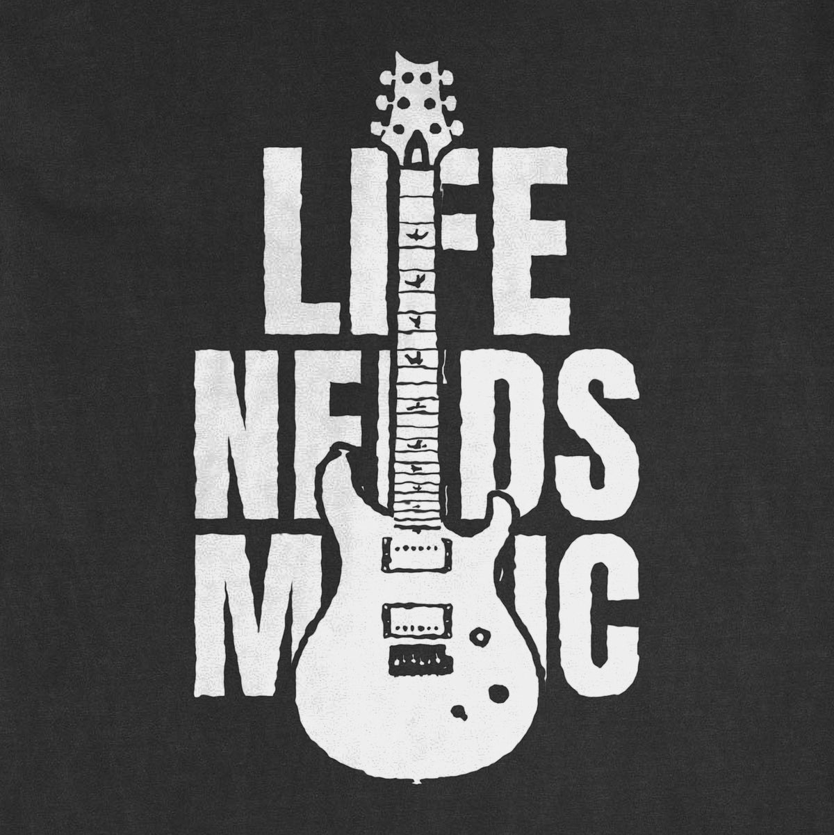 Custom Text Guitar Shirt – Your Words with a Guitar - close-up of the print on the black shirt