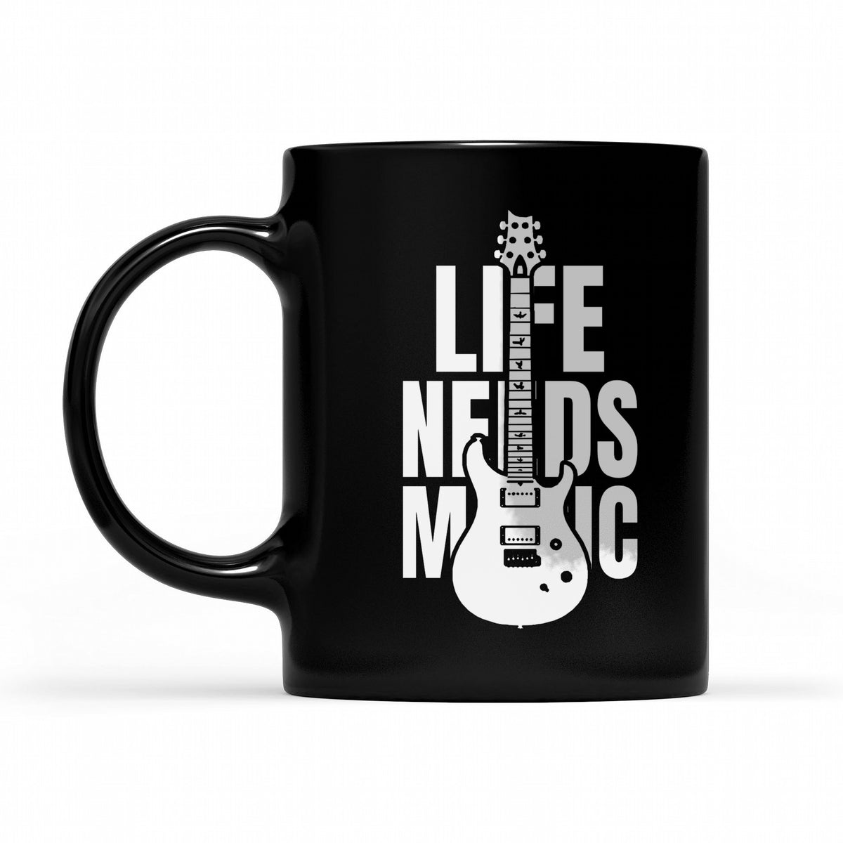 Custom Text Guitar Shirt – Your Words with a Guitar - matching black mug