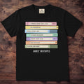 Pepper Comfort Colors tee with a stack of pastel cassette spines labeled Summer Road Trip 2019, Girls Night Mix and Sunday Morning