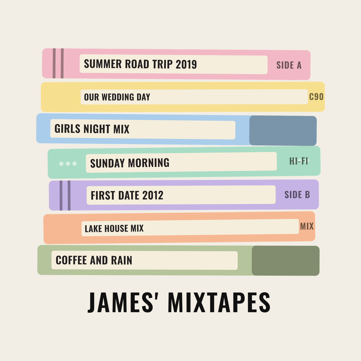 Cassette Tape Stack design artwork on its own, personalized with your details