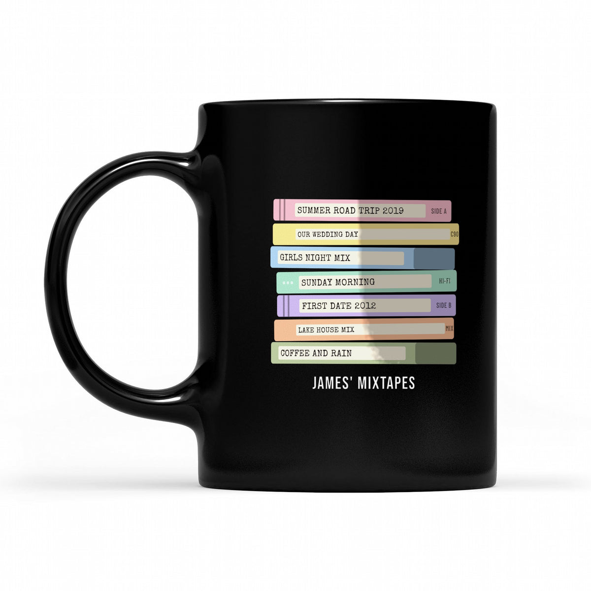 Custom Cassette Tape Stack Shirt – Your Mixtape Labels - matching black mug