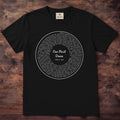 Moss Comfort Colors tee with white words spiraling around a vinyl record and Our First Dance handwritten in the center