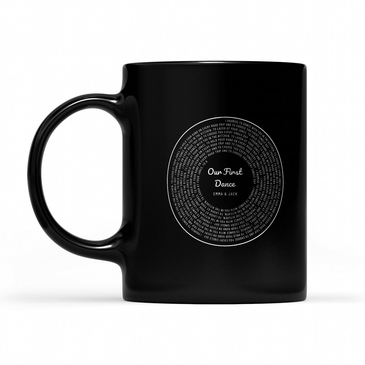 Your Words Vinyl Record Shirt with Photo or Song Title - matching black mug
