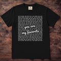 Butter Comfort Colors tee filled with small repeated words and a big red handwritten line, you are my favorite