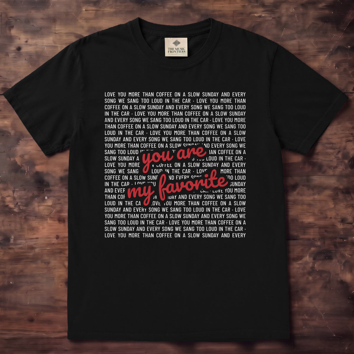 Black Comfort Colors t-shirt with the personalized Your Words design