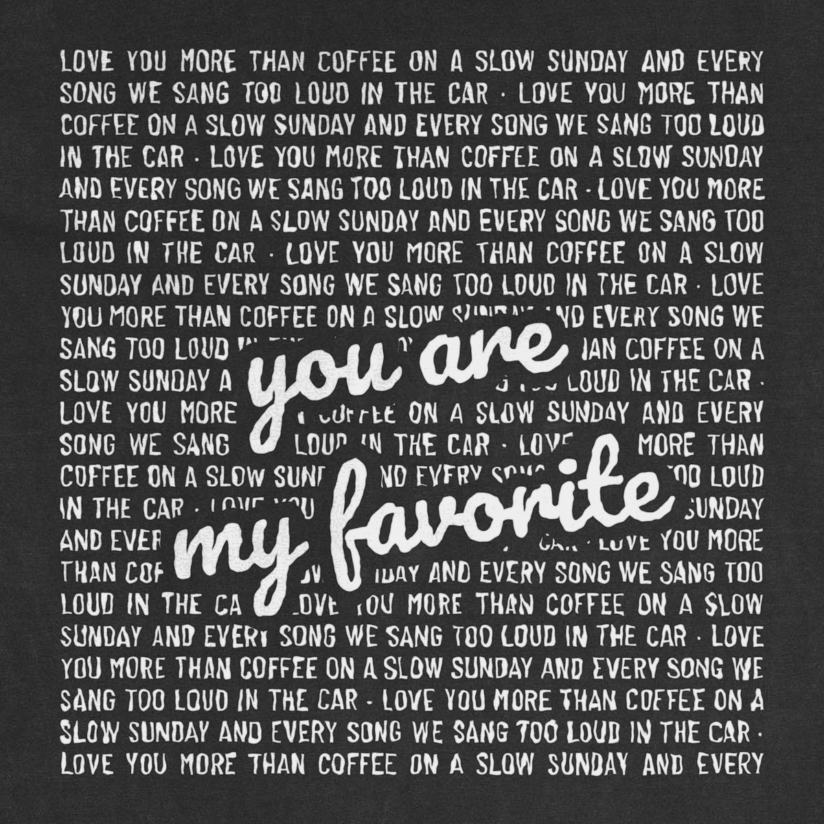 Your Words Shirt – Custom Text Fill with Handwritten Line - close-up of the print on the black shirt