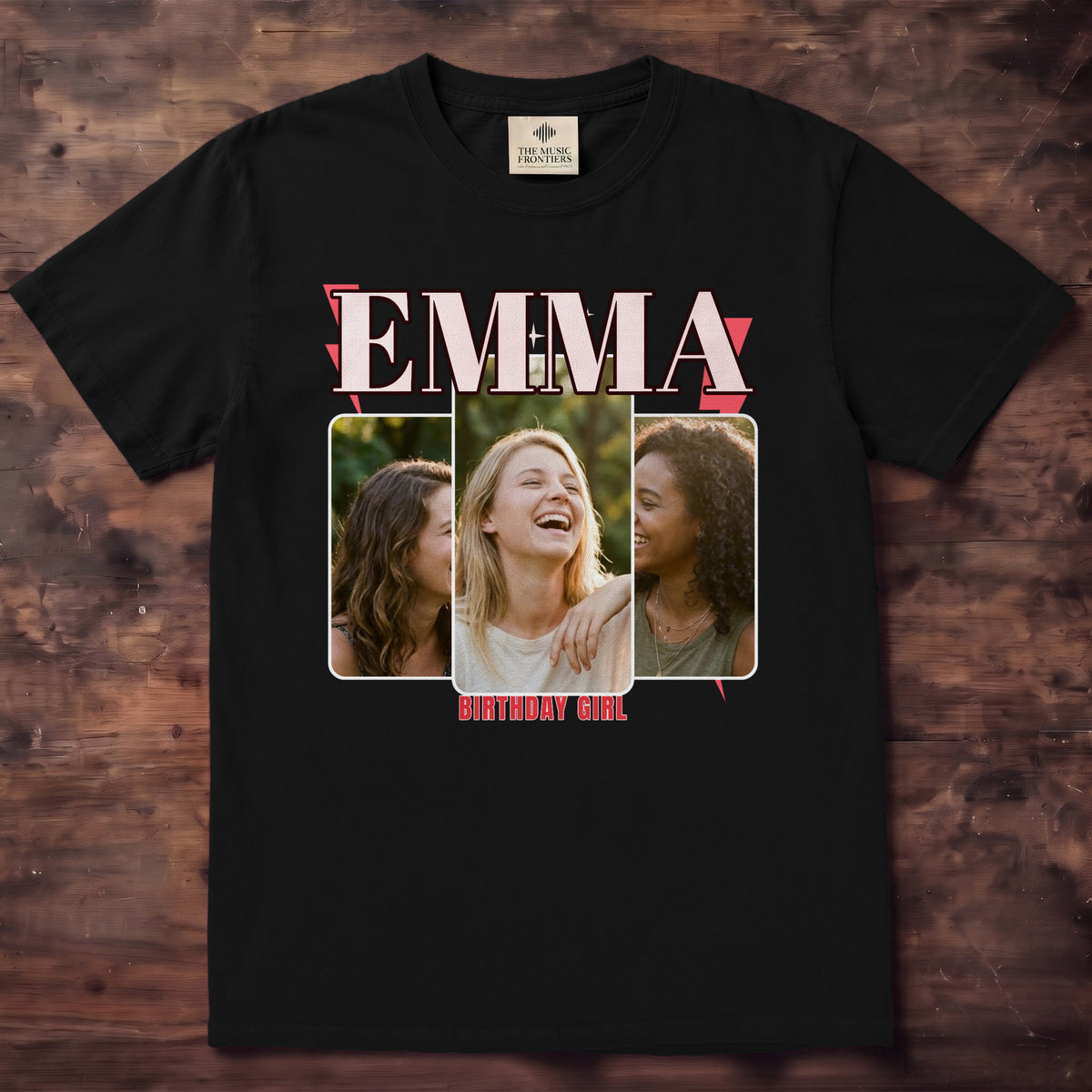 Black Comfort Colors t-shirt with the personalized Bootleg Photo design