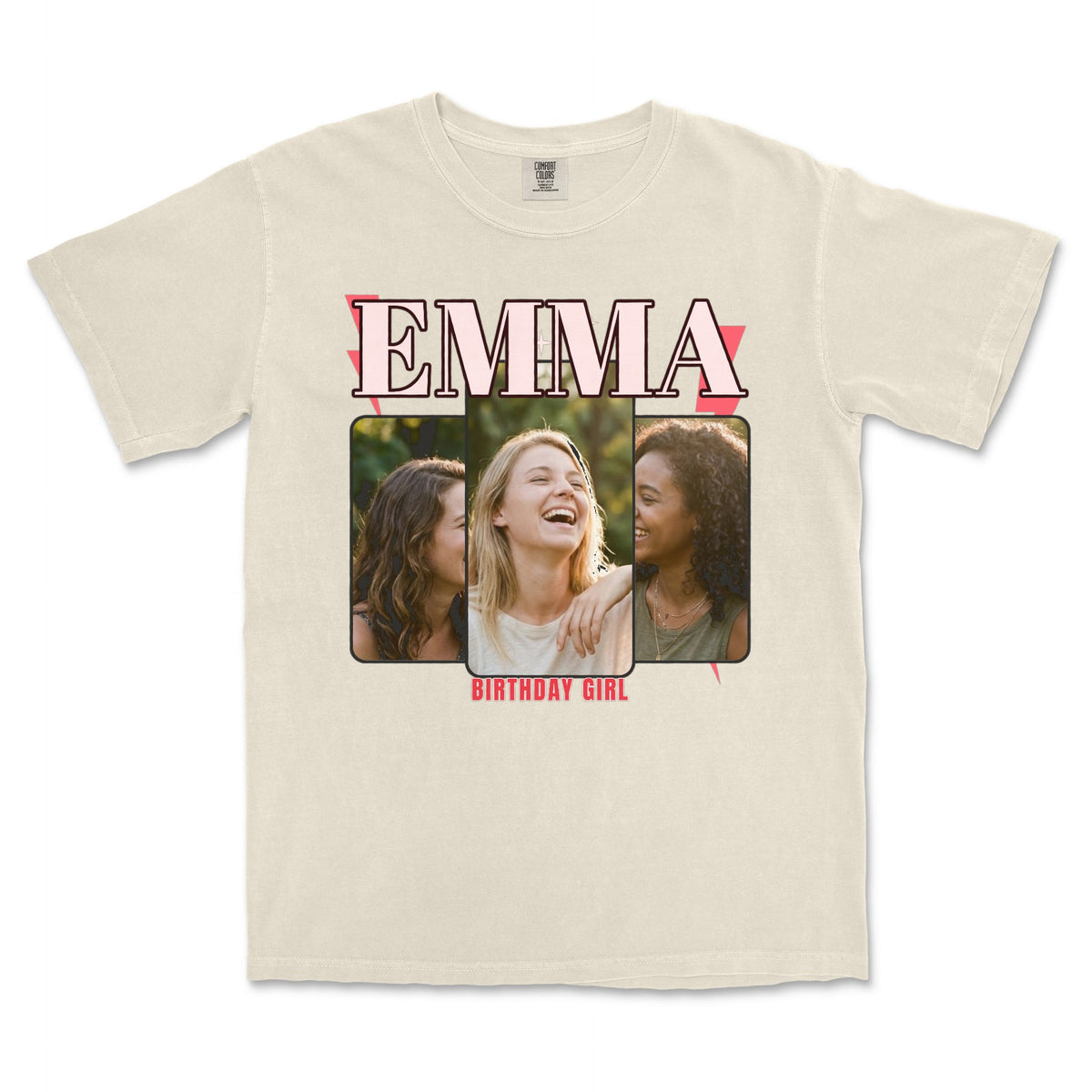 Custom Bootleg Photo Shirt – 90s Style Name and Photos - Ivory garment-dyed tee, front