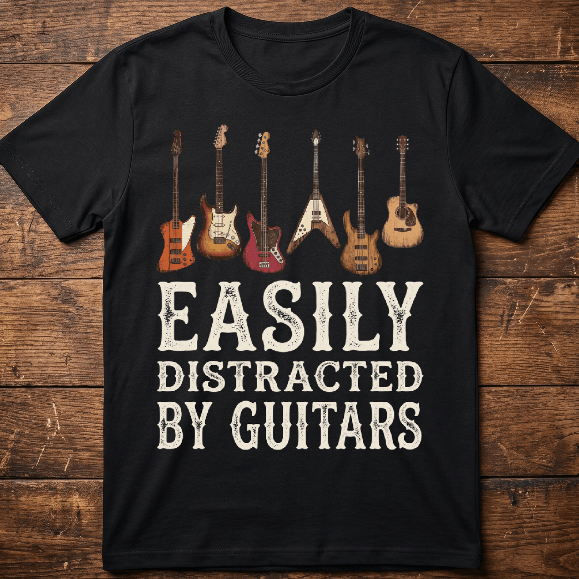 Easily Distracted By Guitars T-shirt - Vintage Retro Musician Tee - The Music Frontiers