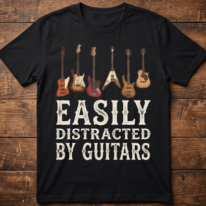 Easily Distracted By Guitars T-shirt - Vintage Retro Musician Tee - The Music Frontiers
