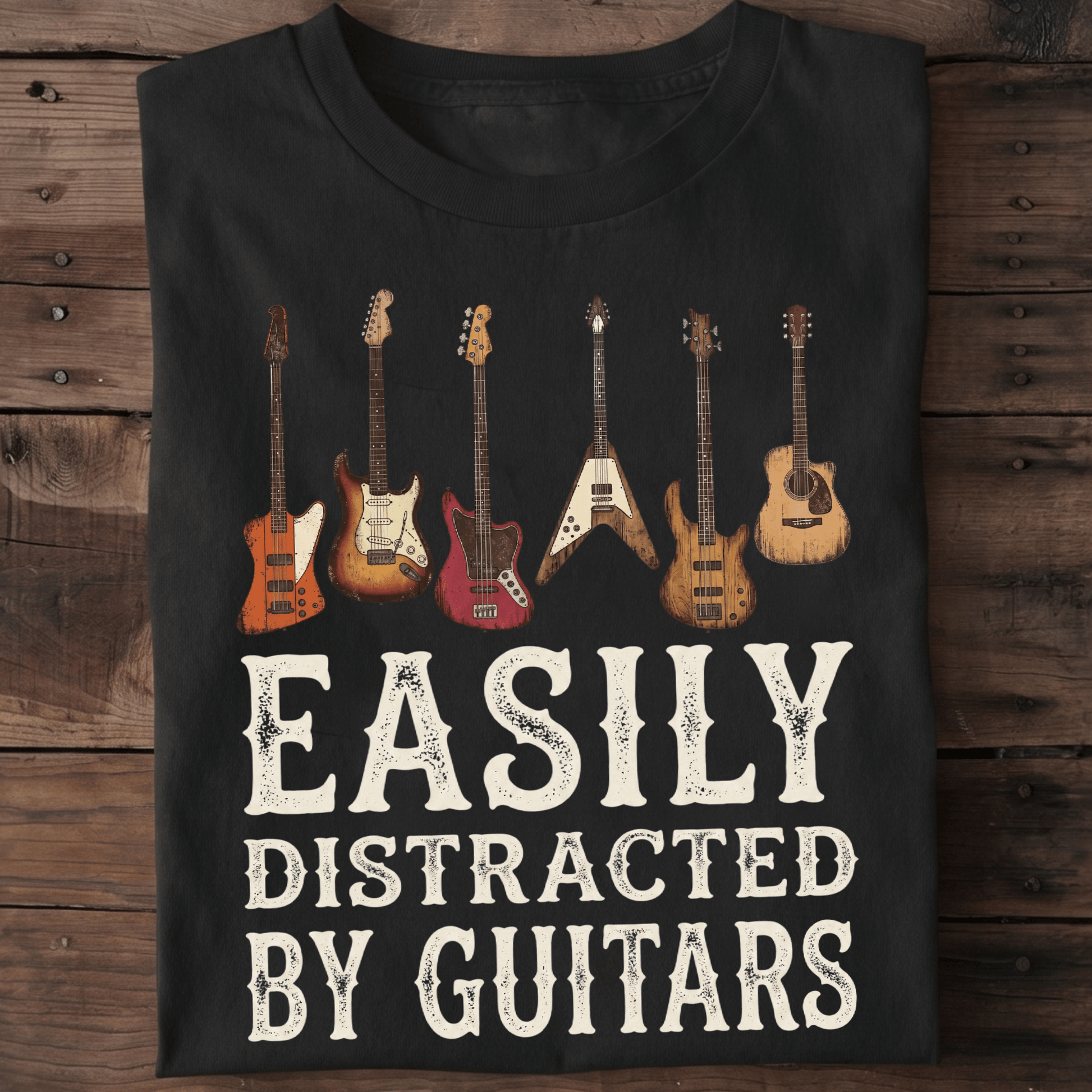 Easily Distracted By Guitars T-shirt - Vintage Retro Musician Tee - The Music Frontiers