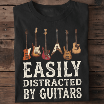 Easily Distracted By Guitars T-shirt - Vintage Retro Musician Tee - The Music Frontiers