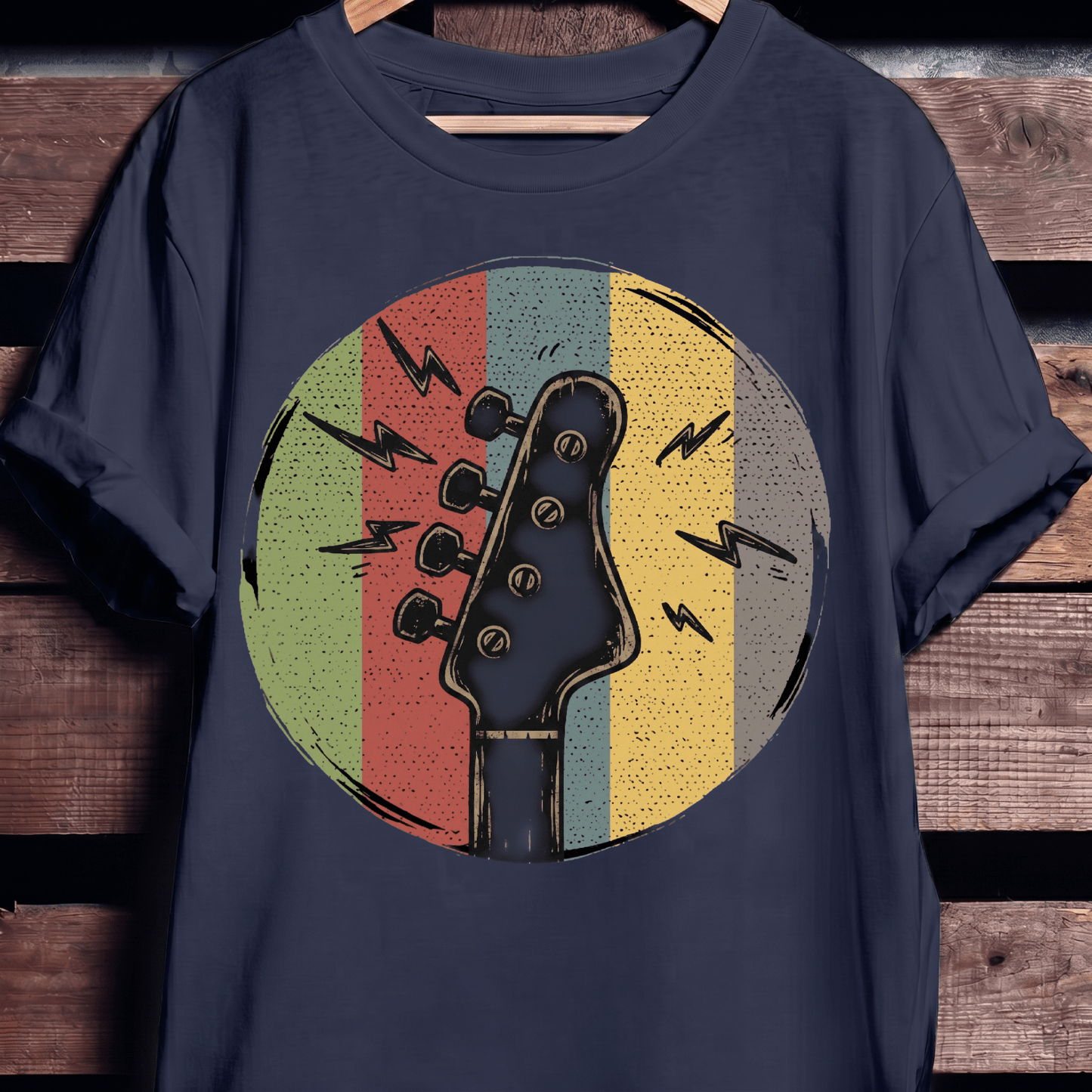 Electric Bass Headstock Retro Circle Tee - The Music Frontiers