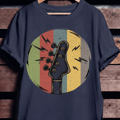 Electric Bass Headstock Retro Circle Tee - The Music Frontiers