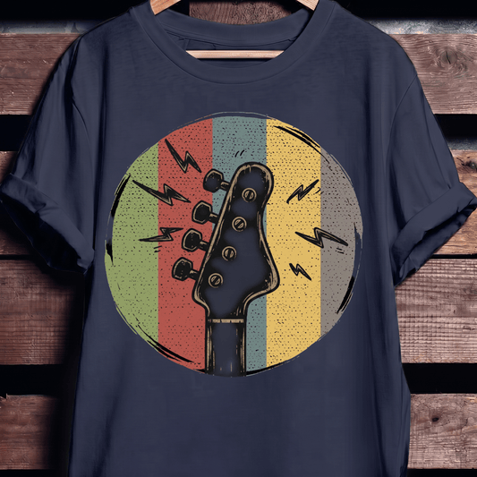 Electric Bass Headstock Retro Circle Tee - The Music Frontiers