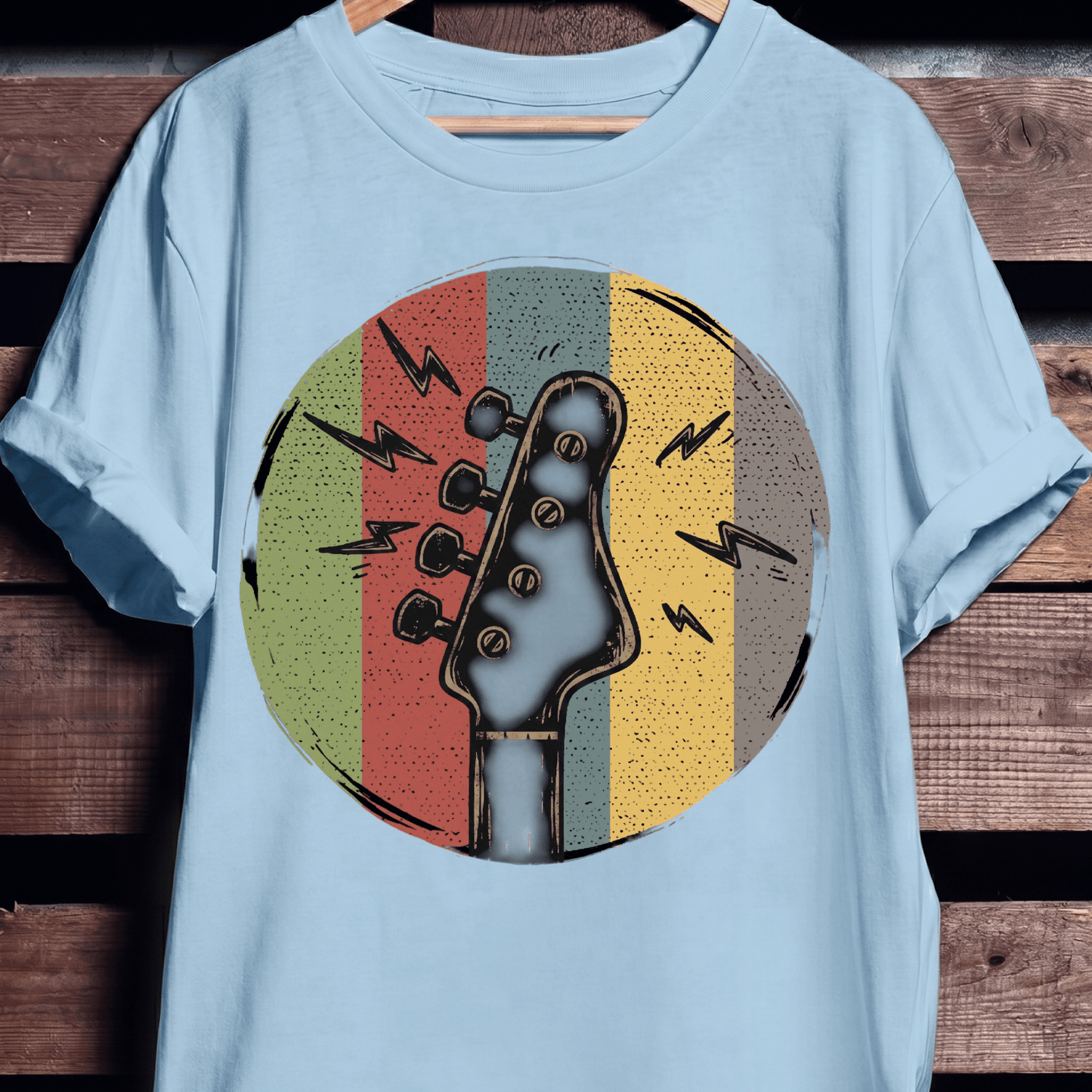 Electric Bass Headstock Retro Circle Tee - The Music Frontiers