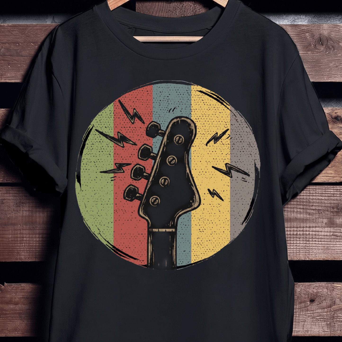 Electric Bass Headstock Retro Circle Tee - The Music Frontiers
