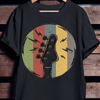 Electric Bass Headstock Retro Circle Tee - The Music Frontiers