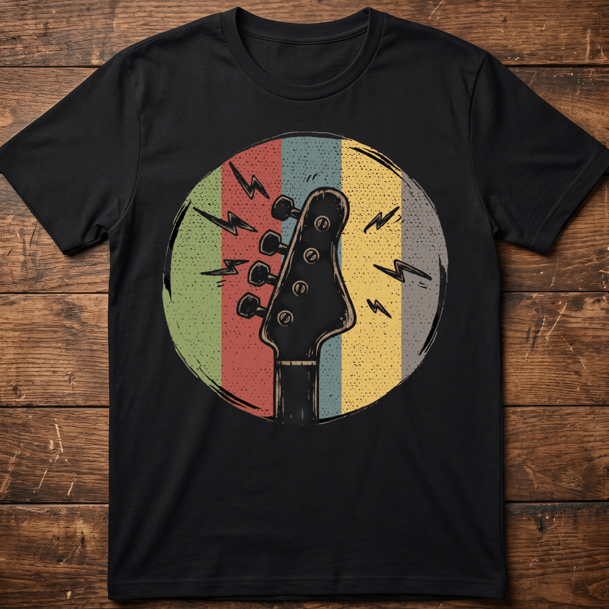 Electric Bass Headstock Retro Circle Tee - The Music Frontiers