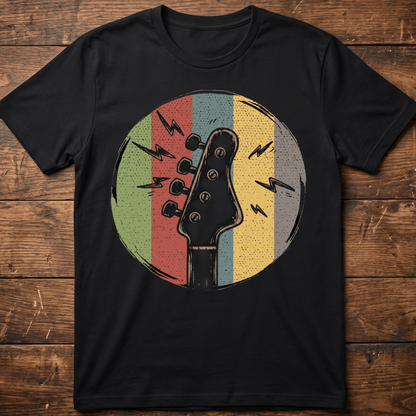 Electric Bass Headstock Retro Circle Tee - The Music Frontiers