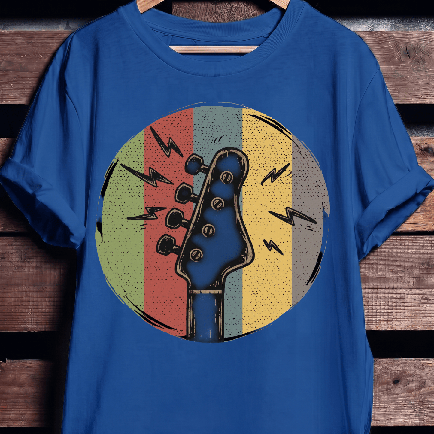 Electric Bass Headstock Retro Circle Tee - The Music Frontiers