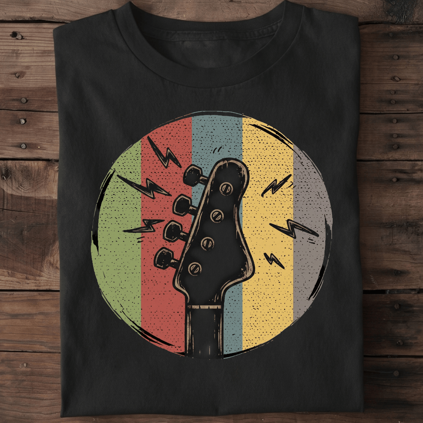 Electric Bass Headstock Retro Circle Tee - The Music Frontiers