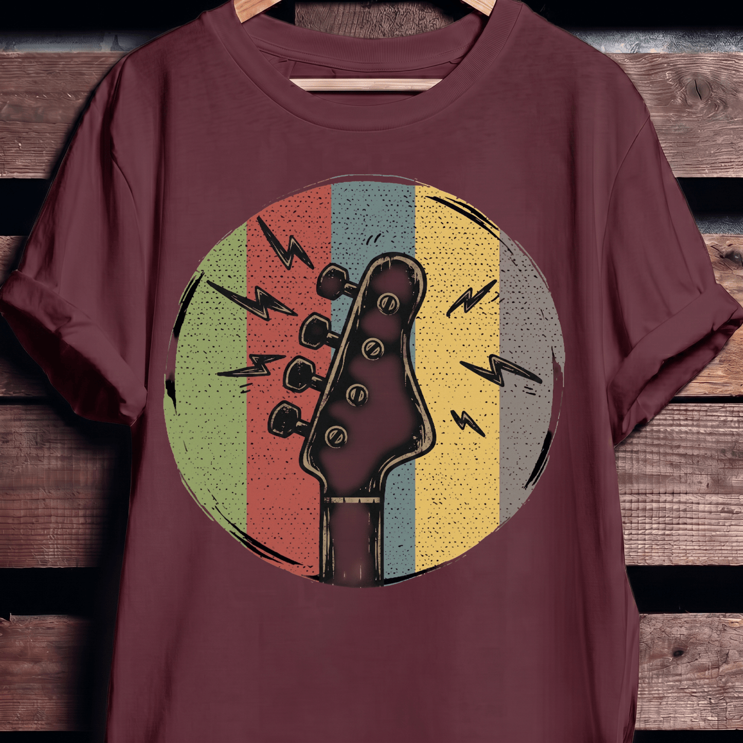 Electric Bass Headstock Retro Circle Tee - The Music Frontiers