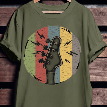 Electric Bass Headstock Retro Circle Tee - The Music Frontiers