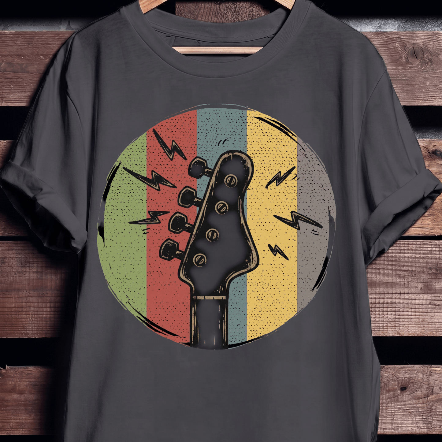 Electric Bass Headstock Retro Circle Tee - The Music Frontiers