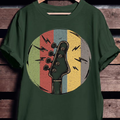 Electric Bass Headstock Retro Circle Tee - The Music Frontiers