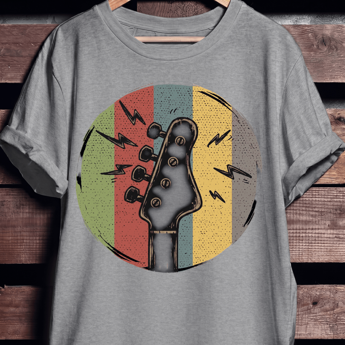 Electric Bass Headstock Retro Circle Tee - The Music Frontiers