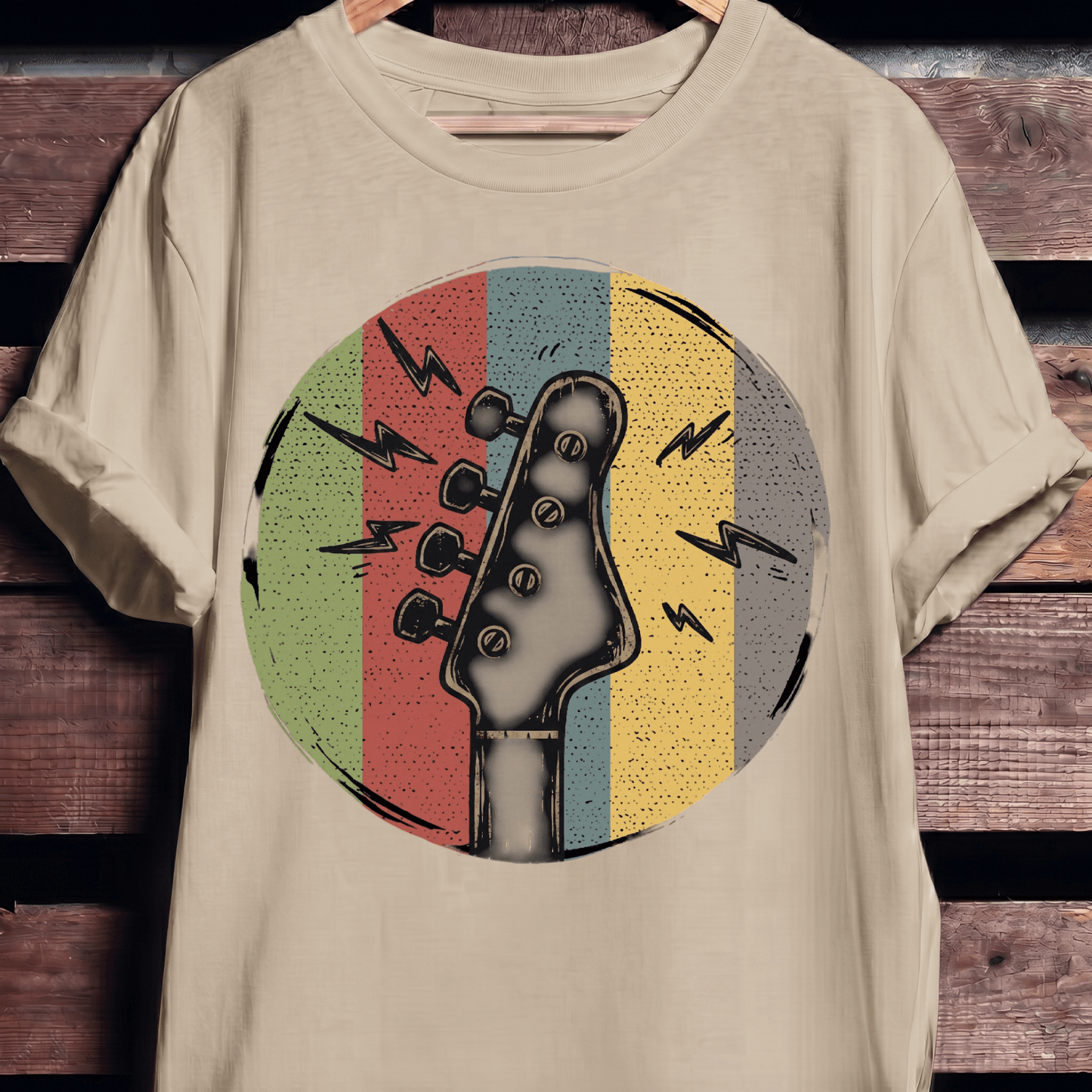 Electric Bass Headstock Retro Circle Tee - The Music Frontiers