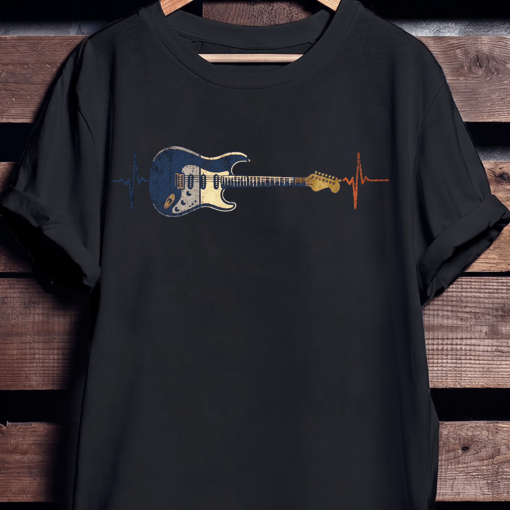 Electric Guitar Heartbeat Lifeline Retro T-Shirt - The Music Frontiers