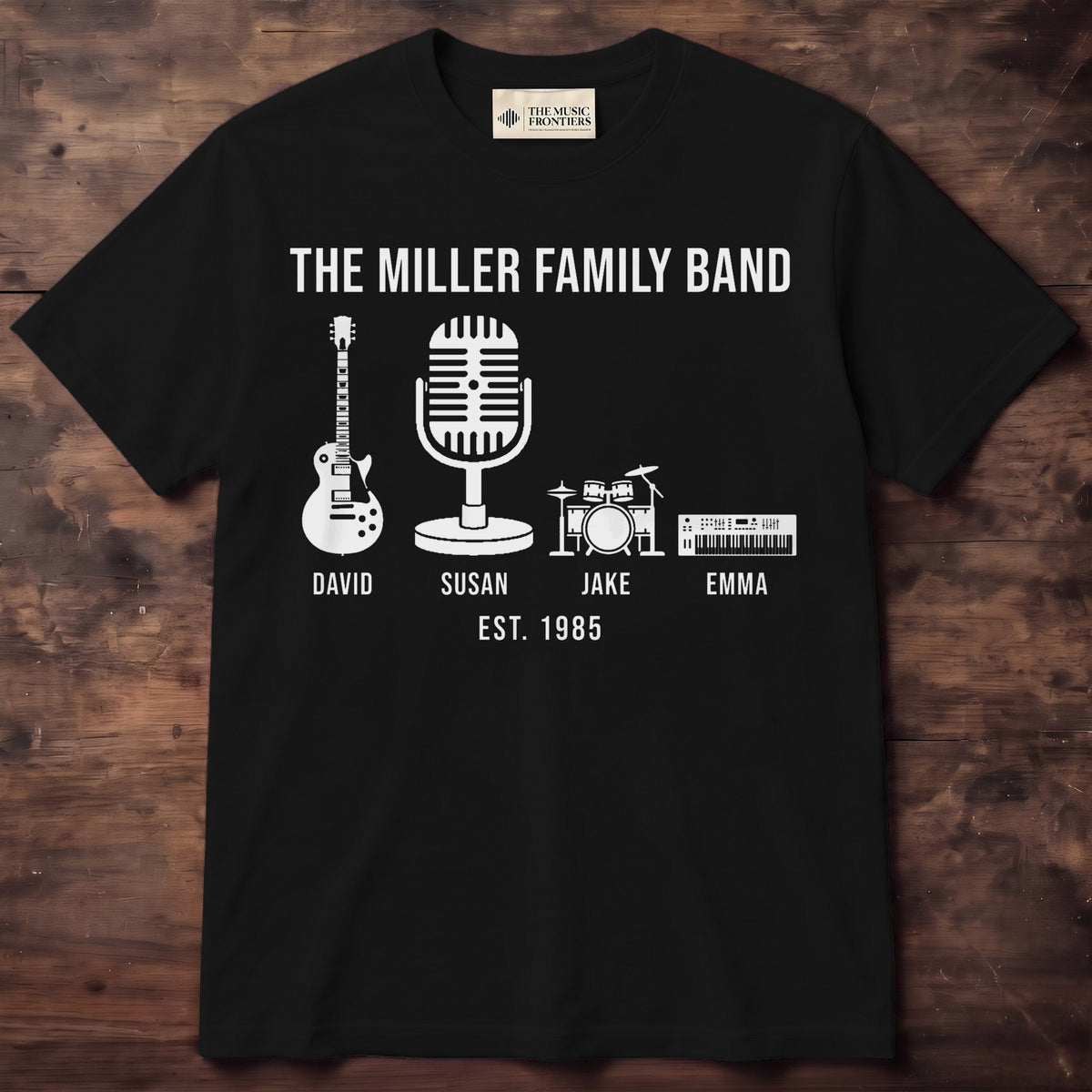 Family Band Personalized Shirt, Custom Matching Family Tee - Black Unisex Standard T-Shirt, front