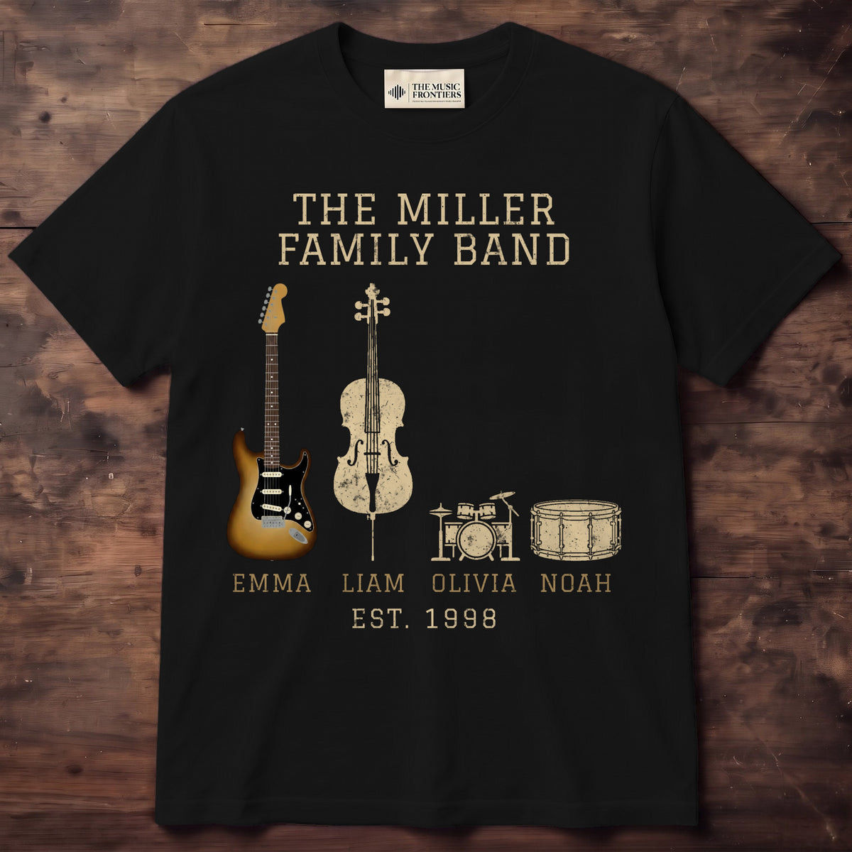 Black t-shirt with the personalized Family Band , Matching Family design