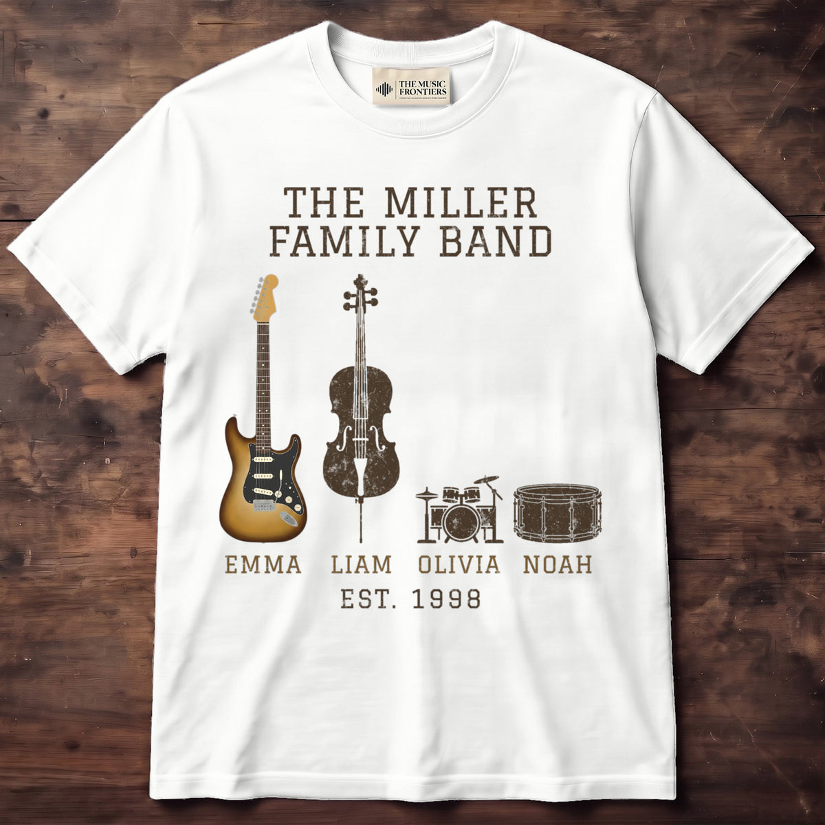 White t-shirt with the personalized Family Band , Matching Family design