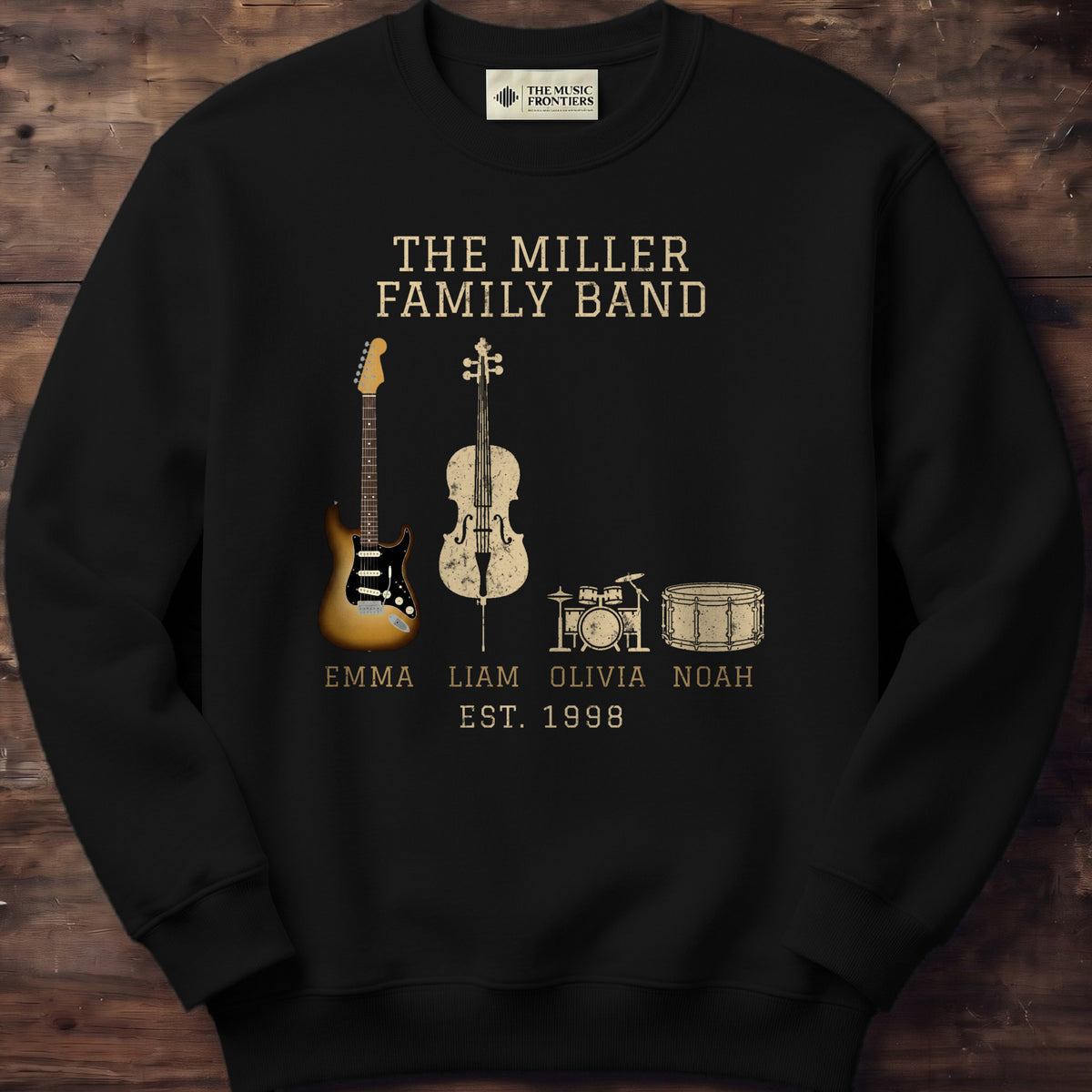 Black sweatshirt with the personalized Family Band , Matching Family design