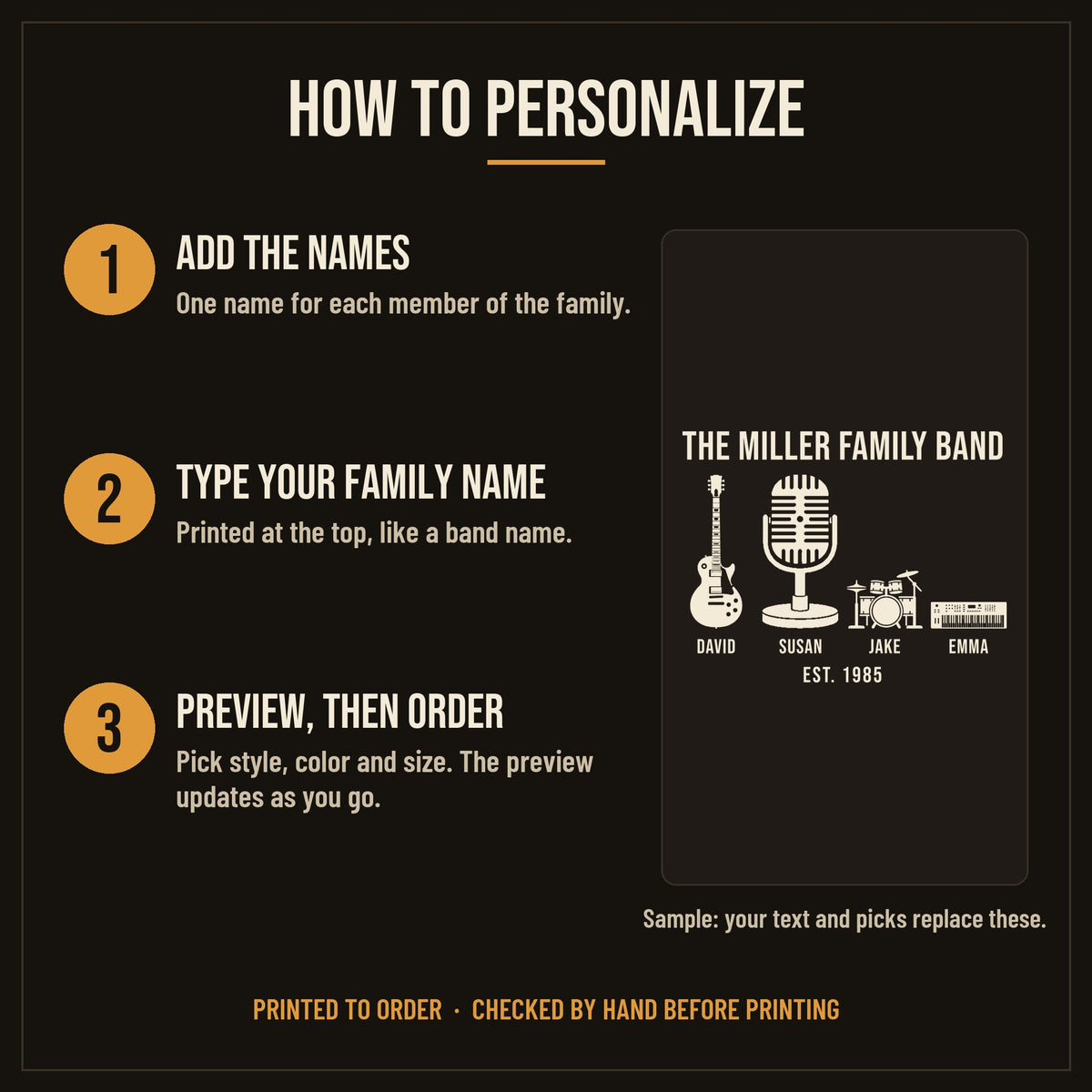 Family Band Personalized Shirt, Custom Matching Family Tee - how to personalize in 3 steps