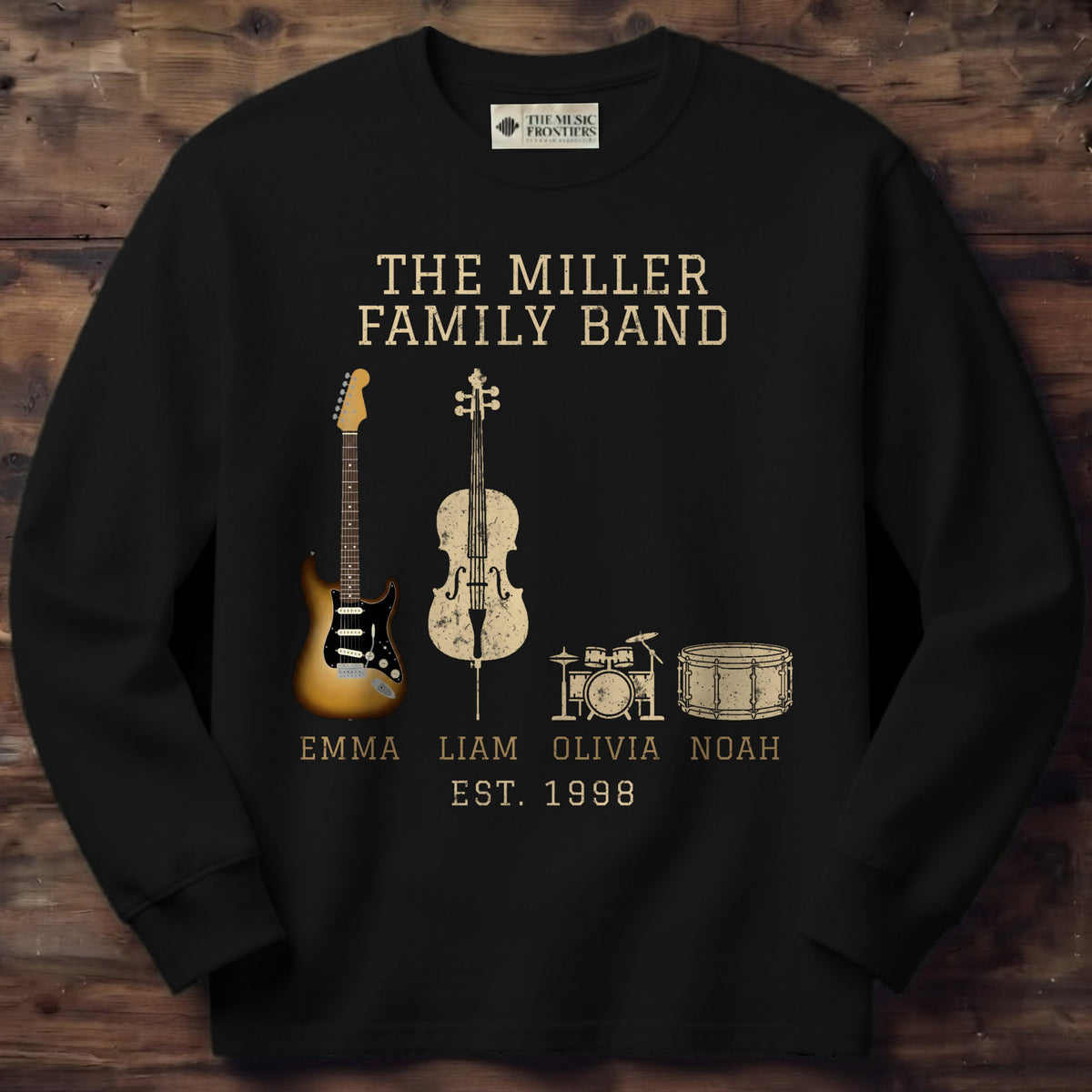 Black long sleeve shirt with the personalized Family Band , Matching Family design