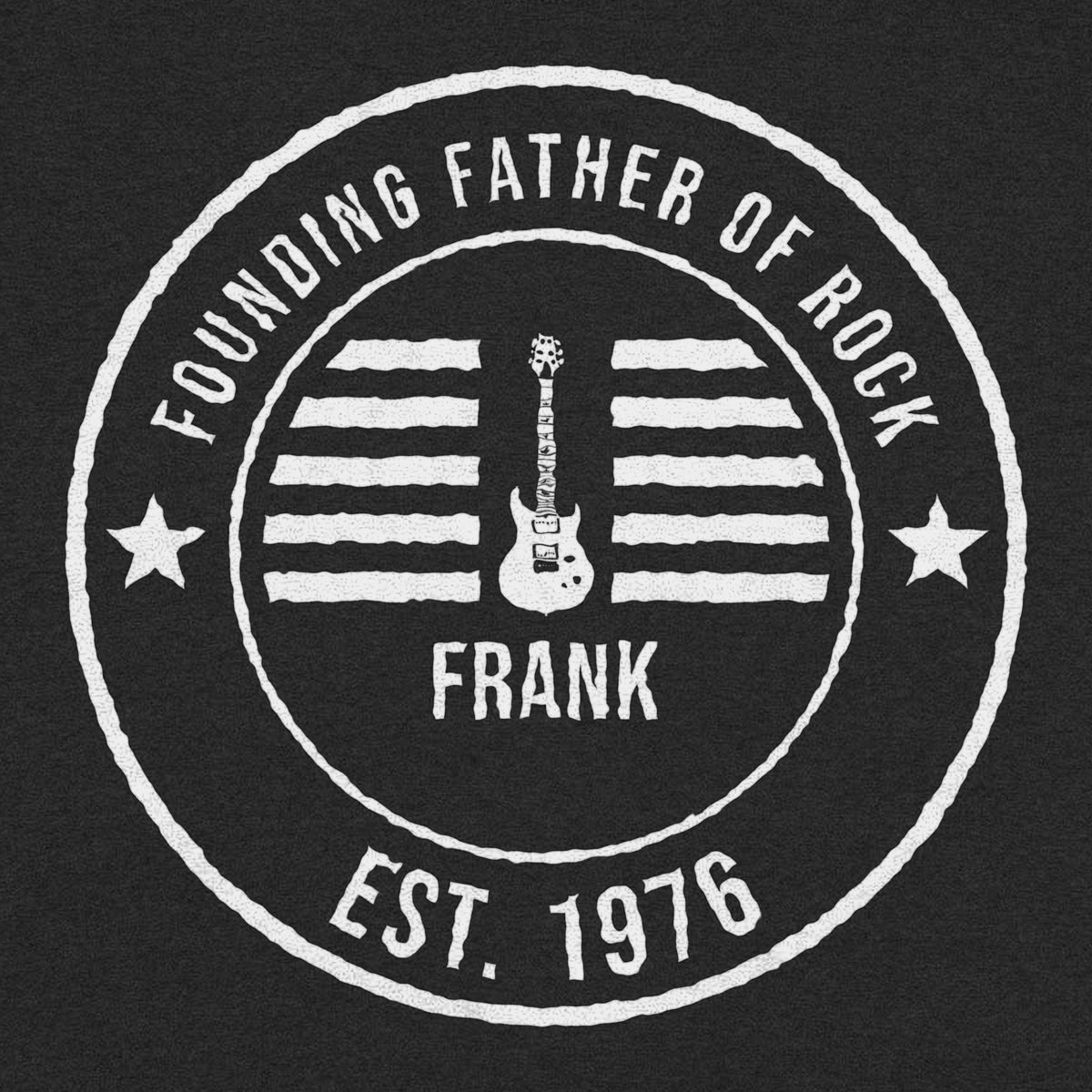 Founding Father of Rock Personalized Dad Badge Shirt - close-up of the print on the black shirt