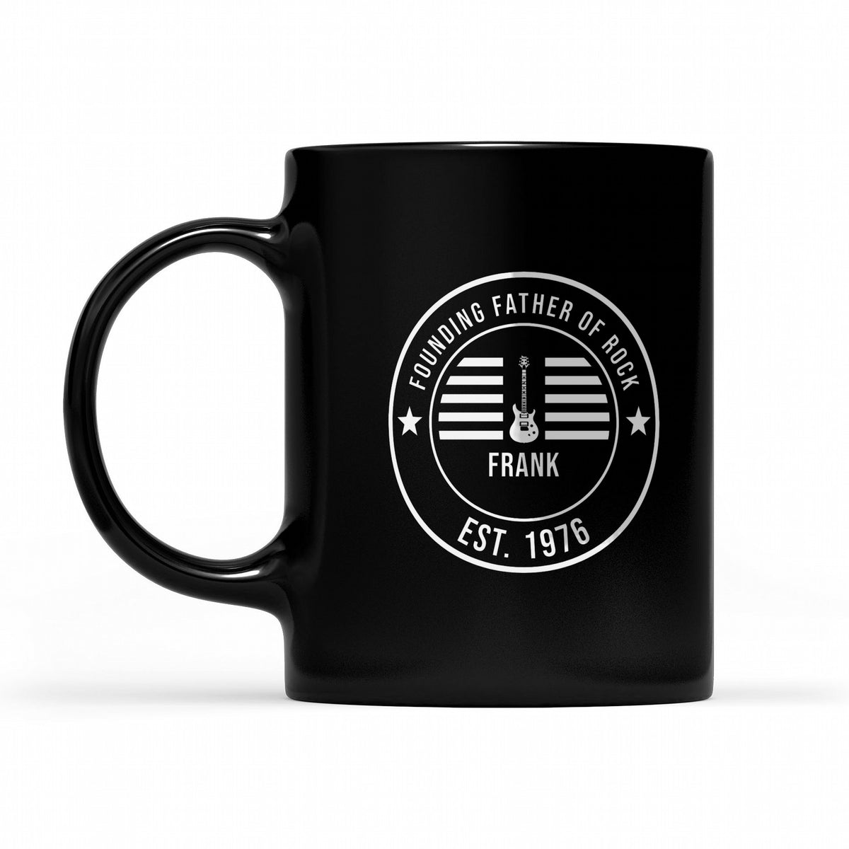 Founding Father of Rock Personalized Dad Badge Shirt - matching black mug
