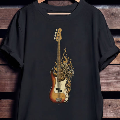 Flaming Bass Guitar Music Tee - Unisex Standard T-Shirt
