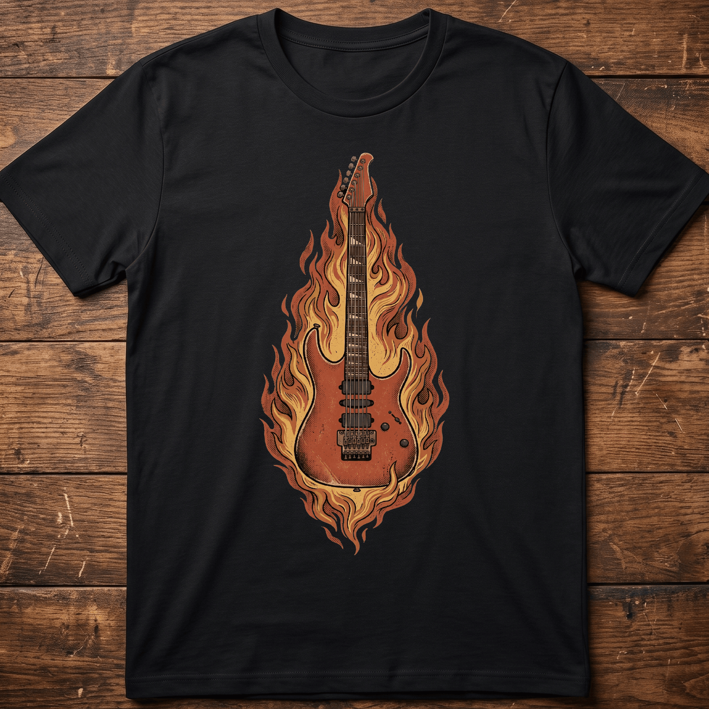 Flaming Electric Guitar T-Shirt - Vintage Rockstar Graphic Tee - The Music Frontiers