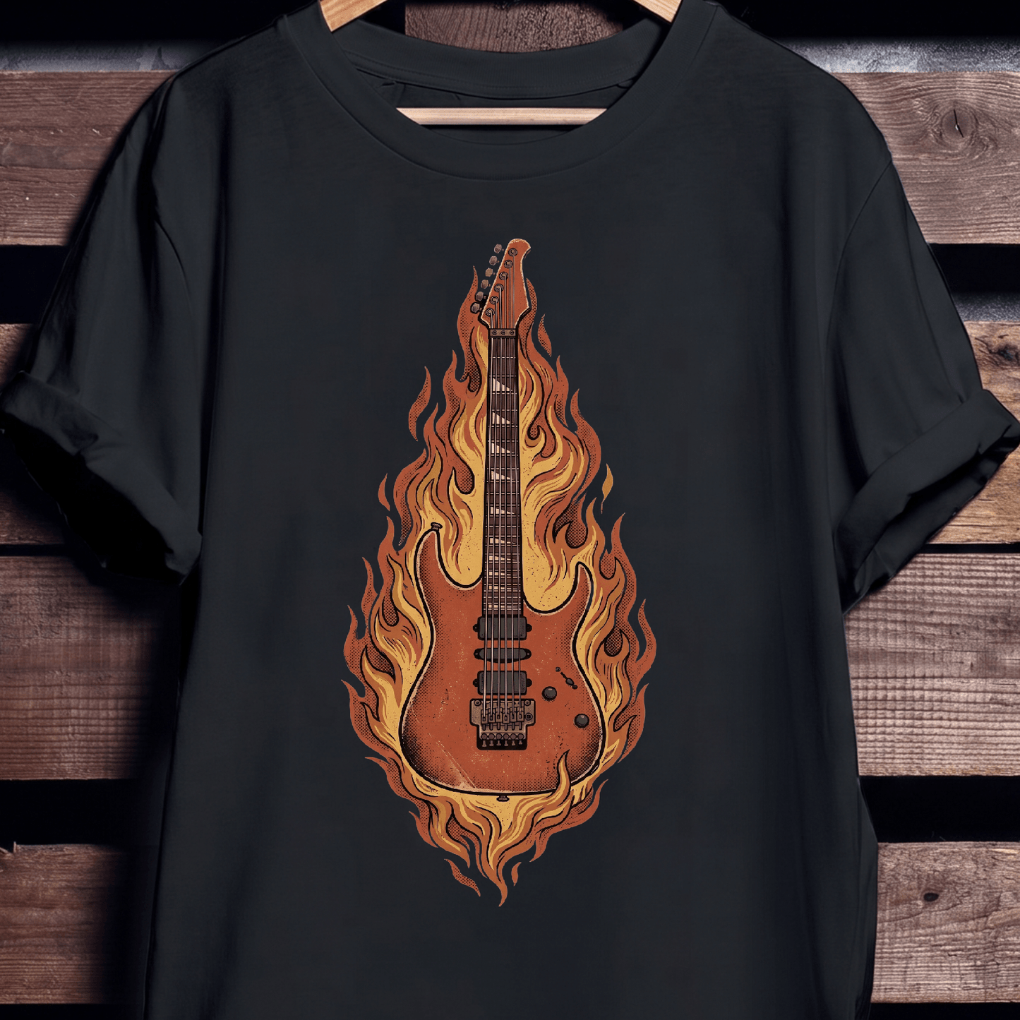 Flaming Electric Guitar T-Shirt - Vintage Rockstar Graphic Tee - The Music Frontiers