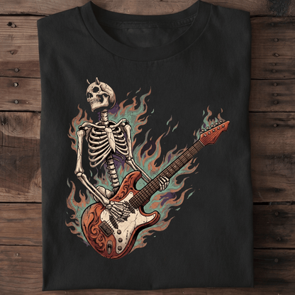 Flaming Horned Skeleton Guitarist Tee - The Music Frontiers