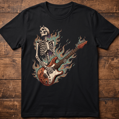 Flaming Horned Skeleton Guitarist Tee - The Music Frontiers